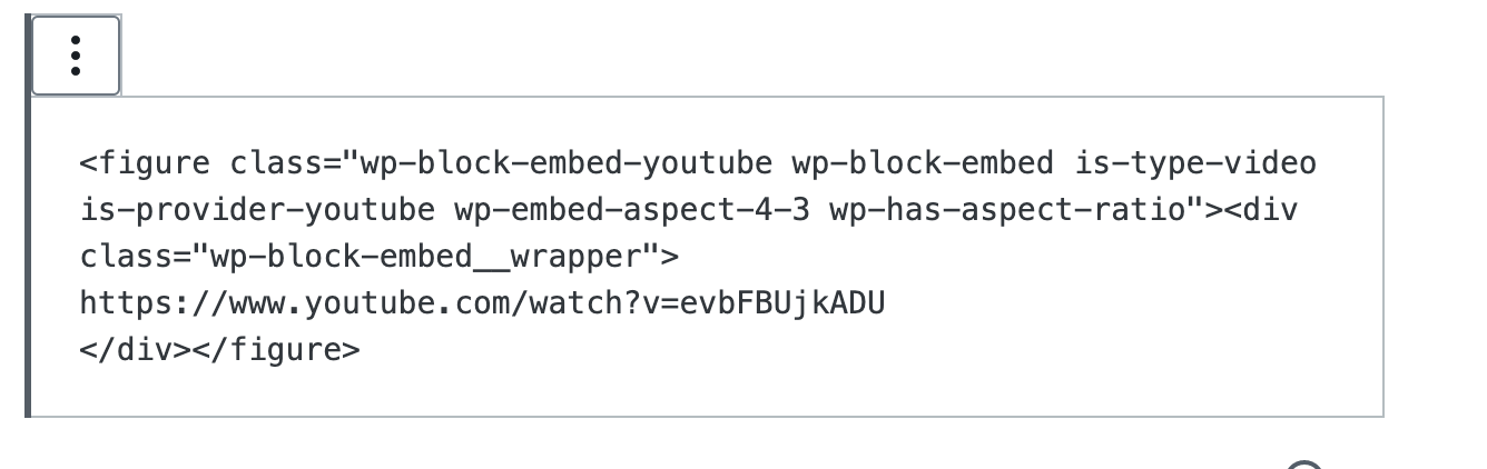 HTML code generated from YouTube video embed in WordPress